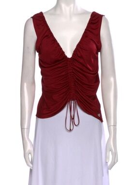 Roberto Cavalli Burgundy Ruched V-Neck Tank